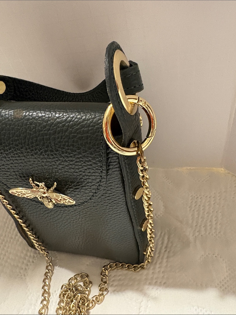 Vera Pelle Olive Green Leather Crossbody Bag with Beige Interior, made in Italy - Picture 5 of 16